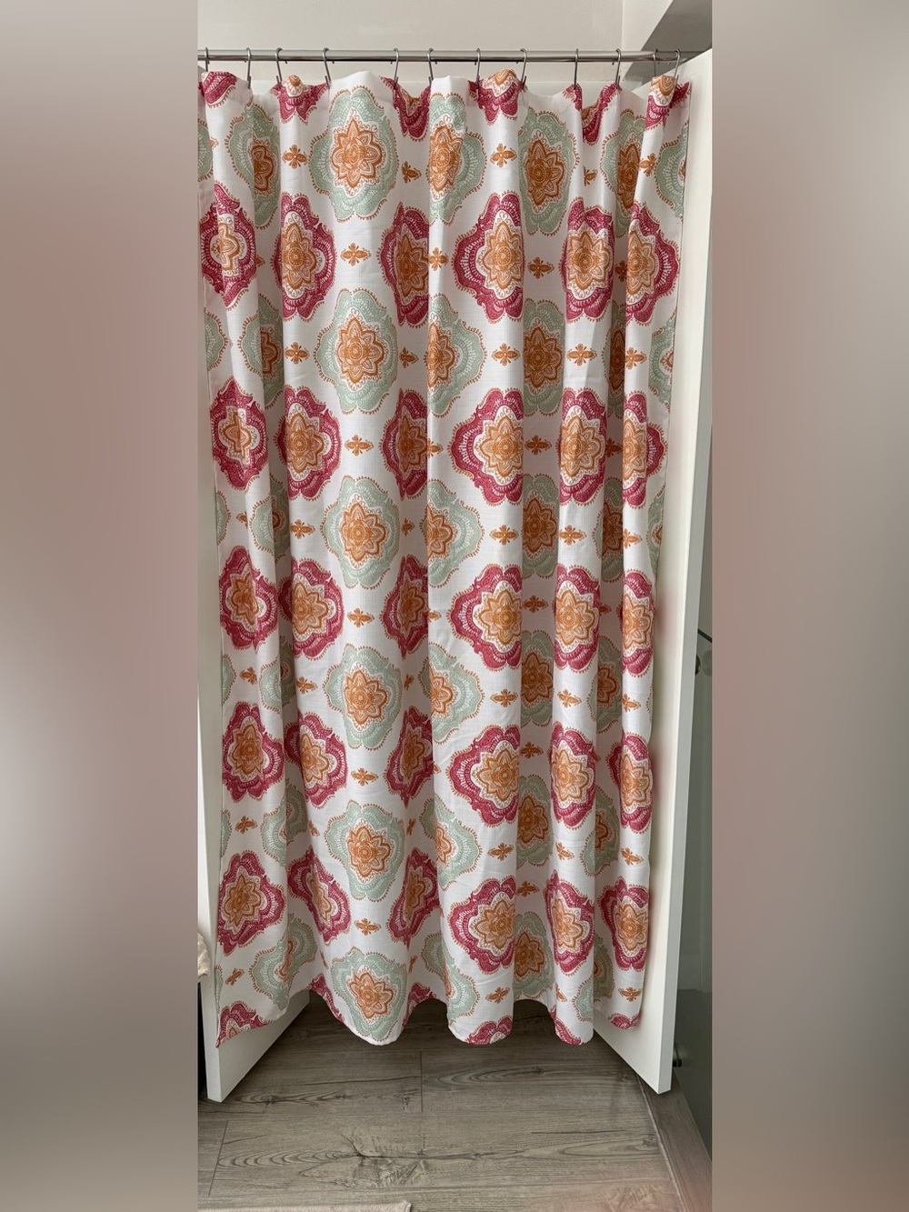 Floral Medallion Shower Curtain in Pink, Orange & Mint